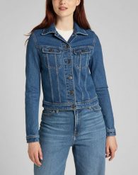 LEE RIDER JACKET DAMSKA KURTKA JEANSOWA WORN IRIS L54MMWQW 112140282. Niebieskie kurtki damskie Lee, l, bez wzorów, z jeansu, bez kaptura. Za 289.99 zł.