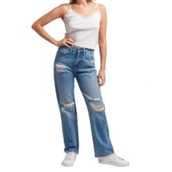 Spodnie turystyczne damskie Superdry High Rise Straight. Niebieskie spodnie materiałowe damskie Superdry, na lato, bez wzorów, z bawełny, sportowe, trekkingowe. W wyprzedaży za 233.00 zł.