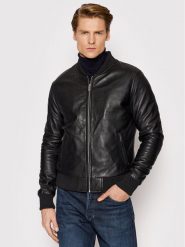 Serge Pariente Kurtka skórzana Bonbon Czarny Slim Fit. Czarne kurtki męskie Serge Pariente, l, bez wzorów, ze skóry, bez kaptura. Za 1,339.00 zł.