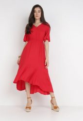 Czerwona Sukienka Stamorus. Czerwone sukienki damskie Born2be, na imprezę, l, bez wzorów, klasyczne, bez kołnierzyka, bez ramiączek, midi, rozkloszowane. Za 74.99 zł.