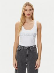 Guess Top W5GP29 KA0H1 Biały Regular Fit. Białe topy damskie Guess, xs, z aplikacjami, z bawełny, bez kołnierzyka, bez ramiączek. Za 109.99 zł.