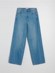 Jeansy wide leg mid waist z przeszyciami - niebieski. Niebieskie jeansy damskie Sinsay, bez wzorów, z jeansu. Za 79.99 zł.