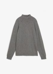 Sweter z golfem, z czystej bawełny. Szare swetry nierozpinane damskie bonprix, l, bez wzorów, z bawełny, bez kołnierzyka, bez ramiączek. Za 87.99 zł.