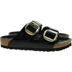 Klapki damskie Birkenstock Arizona Big Buckle. Czarne klapki damskie Birkenstock, bez wzorów, z materiału, bez obcasa, bez zapięcia. Za 709.45 zł.