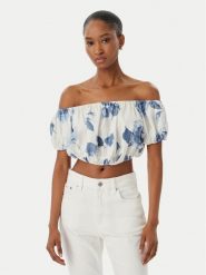 Guess Bluzka W6GHA1 W2447 Biały Regular Fit. Białe bluzki damskie Guess, s, z aplikacjami, ze lnu, bez kołnierzyka, bez ramiączek. Za 344.99 zł.