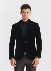 PAKO LORENTE - Czarna bawełniana marynarka męska. Czarne garnitury męskie Pako Lorente, m, bez wzorów, z bawełny, casualowe, bez kołnierzyka, bez ramiączek. Za 799.99 zł.