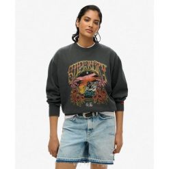 Sweter Psych Surf Loose. Czarne swetry nierozpinane damskie Superdry, bez wzorów, sportowe, bez kołnierzyka, bez ramiączek. W wyprzedaży za 242.70 zł.
