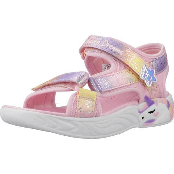 Sandały SKECHERS UNICORN Rose. Niebieskie sandały damskie Skechers, bez wzorów, z syntetyku, bez obcasa, bez zapięcia. Za 189.99 zł.
