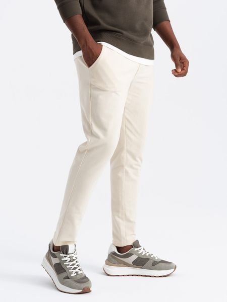 Męskie dresowe spodnie z logotypem – kremowe V2 - Rozmiar: XXL. Białe spodnie sportowe męskie Ombre Clothing, m, bez wzorów, z bawełny. W wyprzedaży za 109.99 zł.