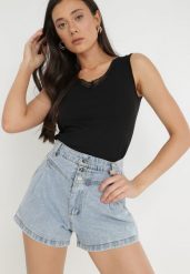 Czarny Top Bawełniany Auxillaa. Czarne topy damskie Born2be, l, bez wzorów, z bawełny, klasyczne, bez kołnierzyka, bez ramiączek. Za 29.99 zł.