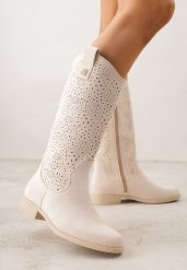 Beżowe Ażurowe Botki z Geometryczną Ozdobą Naeraste. Brązowe botki damskie Renee, z aplikacjami, z jeansu, bez obcasa, na płaskiej podeszwie, bez zapięcia. Za 139.99 zł.