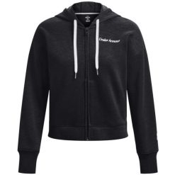 Bluza dresowa sportowa damska Under Armour Essential Fleece Script FZ Hoodie. Czarne bluzy damskie Under Armour, xs, bez wzorów, z bawełny, sportowe, bez ramiączek, bez kaptura. Za 239.99 zł.