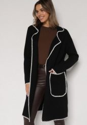 Czarny Kardigan Ozdobiony Lamówką Tusbena. Czarne kardigany damskie Born2be, bez wzorów, z jeansu, eleganckie, bez kołnierzyka. Za 129.99 zł.