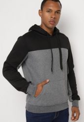 Ciemnoszara Bluza z Bawełną z Kieszenią Kangurek i Kapturem Nevisara. Szare bluzy męskie Born2be, m, bez wzorów, z bawełny. Za 59.99 zł.