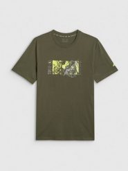 4F T-shirt regular z nadrukiem męski - khaki L. Brązowe t-shirty męskie 4F, l, bez wzorów, z bawełny, bez kołnierzyka, bez ramiączek. Za 69.99 zł.