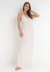 Jasnoróżowa Sukienka Zerlaivo. Czerwone sukienki damskie Born2be, na lato, m, bez wzorów, z bawełny, boho, bez kołnierzyka, bez ramiączek, maxi. Za 84.99 zł.