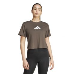Koszulka fitness damska ADIDAS. Czarne bluzki damskie Adidas, l, bez wzorów, z materiału, sportowe, bez kołnierzyka, bez ramiączek. Za 99.99 zł.
