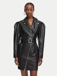 KARL LAGERFELD Sukienka z imitacji skóry B3W13001 Czarny Regular Fit. Czarne sukienki damskie KARL LAGERFELD, bez wzorów, ze skóry, bez kołnierzyka, bez ramiączek. Za 1,749.00 zł.