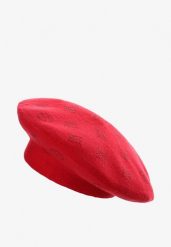Czerwona Czapka Beret w Cyrkonie Nanto. Czerwone czapki damskie Born2be, bez wzorów, z bawełny. Za 49.99 zł.