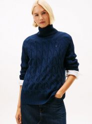 Tommy Hilfiger Wełniany sweter Kobiety Wełna niebieski, S. Niebieskie swetry nierozpinane damskie Tommy Hilfiger, s, bez wzorów, z wełny, eleganckie, bez kołnierzyka, bez ramiączek. Za 479.95 zł.