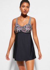 Długie tankini (2 części) z figami bikini highwaist. Czarne stroje kąpielowe damskie bonprix, bez wzorów. Za 159.99 zł.