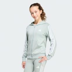 Bluza Z Kapturem Essentials Full Zip. Białe bluzy damskie Adidas, bez wzorów, klasyczne, bez ramiączek, z kapturem. Za 199.00 zł.