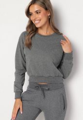 Ciemnoszara Bluza z Dodatkiem Bawełny Wykończona Ściągaczami Evilaya. Szare bluzy damskie Born2be, l, bez wzorów, z bawełny, casualowe, bez ramiączek, bez kaptura. Za 39.99 zł.
