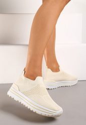 Beżowe Wsuwane Buty Sportowe z Miękką Cholewką na Niskiej Platformie Dionema. Brązowe obuwie sportowe damskie Renee, bez wzorów, bez zapięcia, trekkingowe. Za 44.99 zł.