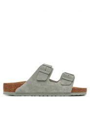 Birkenstock Klapki Arizona zamsz 1029146 Zielony. Zielone klapki męskie Birkenstock, bez wzorów, ze skóry, bez zapięcia. Za 359.99 zł.