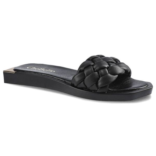 Czarne Klapki Chebello Modne Buty Damskie Ze Skóry. Czarne klapki damskie CheBello, na lato, bez wzorów, ze skóry, bez obcasa, bez zapięcia. Za 199.00 zł.