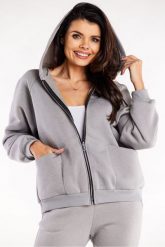 Luźna bluza z kapturem rozpinana z kieszeniami szara. Szare bluzy damskie Infinite You, l, bez wzorów, z bawełny, eleganckie, bez ramiączek, z kapturem. Za 259.00 zł.
