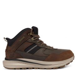 Trzewiki Skechers. Brązowe botki męskie Skechers, bez wzorów, bez obcasa, bez zapięcia. Za 519.99 zł.
