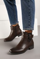 Brązowe Eleganckie Botki Sztyblety z Klamrą Edelith. Brązowe botki damskie Born2be, bez wzorów, biznesowe, bez obcasa, na obcasie, bez zapięcia. Za 59.99 zł.