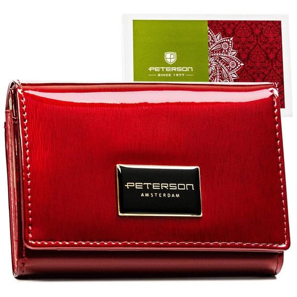 Skórzany lakierowany portfel damski na zatrzask w czerwonym kolorze PTN PH30-1-SH Peterson. Czerwone portfele damskie Peterson, z lakierowanej skóry. Za 86.99 zł.