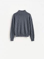 Sweter z wełny merino - ciemnoszary. Szare swetry nierozpinane damskie Reserved, l, bez wzorów, z wełny, bez kołnierzyka, bez ramiączek. Za 259.99 zł.