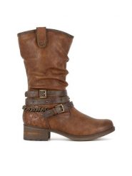 Mustang Kozaki 1229-605 Brązowy. Brązowe kozaki damskie Mustang, bez wzorów, z materiału, bez obcasa, na słupku, bez zapięcia. Za 335.99 zł.