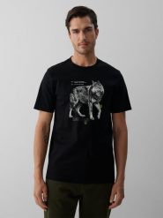 4F T-shirt regular z nadrukiem męski - czarny XXL. Czarne koszulki sportowe męskie 4F, m, bez wzorów, z bawełny, bez kołnierzyka, bez ramiączek. Za 79.99 zł.
