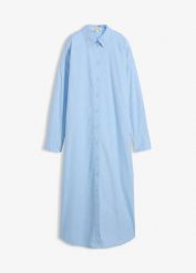 Sukienka szmizjerka z czystej bawełny. Niebieskie sukienki damskie bonprix, bez wzorów, z bawełny, bez kołnierzyka, bez ramiączek, oversize. Za 99.99 zł.