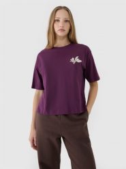 4F T-shirt oversize z nadrukiem damski - fioletowy M. Fioletowe t-shirty damskie 4F, m, bez wzorów, z bawełny, klasyczne, bez kołnierzyka, bez ramiączek. W wyprzedaży za 39.99 zł.