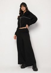 Czarny Komplet Dresowy z Wiskozą Szerokie Spodnie i Bluza ze Stójką i Broszką Redasena. Czarne bluzy damskie Born2be, bez wzorów, z dresówki, sportowe, bez ramiączek, bez kaptura. Za 179.99 zł.