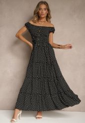 Czarna Sukienka z Bawełną i Wiskozą w Kropki z Guzikami Lilavira. Czarne sukienki damskie Renee, na spotkanie biznesowe, na lato, m, bez wzorów, z bawełny, eleganckie, bez kołnierzyka, bez ramiączek, maxi. Za 49.99 zł.