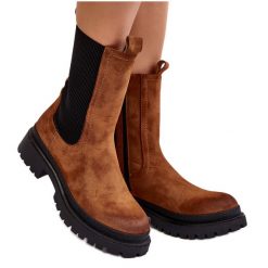 Damskie Botki Sztyblety Na Suwak Camel Samil brązowe. Brązowe botki damskie bez wzorów, z gumy, bez obcasa, na płaskiej podeszwie, bez zapięcia. Za 280.04 zł.