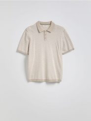 Sweter polo z wiskozą - beżowy. Brązowe swetry męskie Reserved, l, bez wzorów, z dzianiny, bez kołnierzyka, bez ramiączek. Za 119.99 zł.