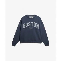 Damska bluza oversize Superdry Athletic Essentials. Niebieskie bluzy damskie Superdry, m, bez wzorów, bez ramiączek, bez kaptura. Za 278.45 zł.