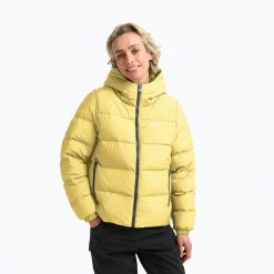 Kurtka puchowa damska Jack Wolfskin Frozen Palace. Żółte kurtki sportowe damskie Jack Wolfskin, bez wzorów, z puchu, bez ramiączek, bez kaptura, trekkingowe. Za 849.99 zł.