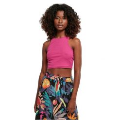 Damski top z prążkowanym ściągaczem Urban Classics. Czerwone topy damskie Urban Classics, bez wzorów, prążkowane, bez kołnierzyka, bez ramiączek. Za 36.50 zł.