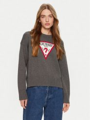 Guess Jeans Sweter W4BR12 Z3HM1 Szary Regular Fit. Szare swetry nierozpinane damskie Guess Jeans, xl, z aplikacjami, z bawełny, bez kołnierzyka, bez ramiączek. Za 299.99 zł.