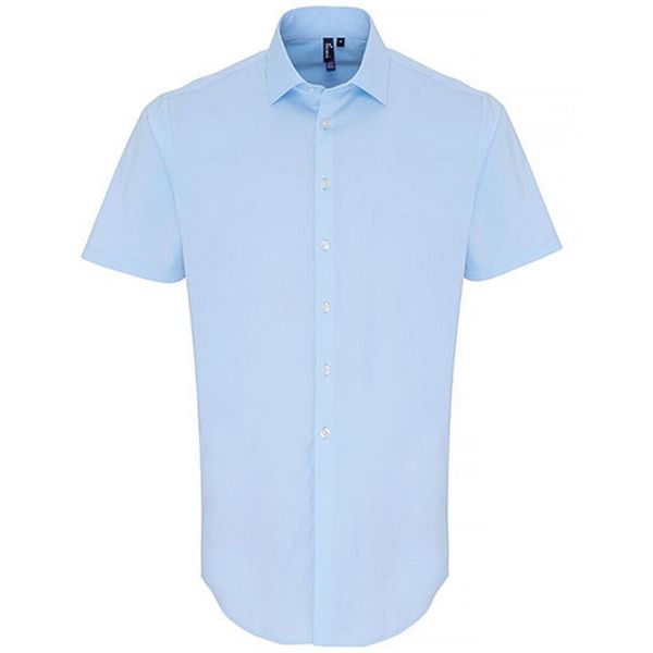 Męska Popelinowa Elastyczna Koszula Z Krótkim Rękawem. Fioletowe koszule męskie PREMIER, m, bez wzorów, casualowe, bez kołnierzyka, bez ramiączek. Za 143.99 zł.