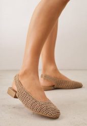 Ciemnobeżowe Balerinki Slingback VICES z Cholewką z Plecionki Lilinova. Brązowe balerinki damskie Renee, bez wzorów, boho, bez obcasa, bez zapięcia. Za 99.99 zł.