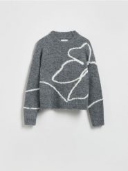 Sweter ze wzorem - wielobarwny. Swetry nierozpinane damskie Reserved, l, bez wzorów, z dzianiny, bez kołnierzyka, bez ramiączek. Za 139.99 zł.